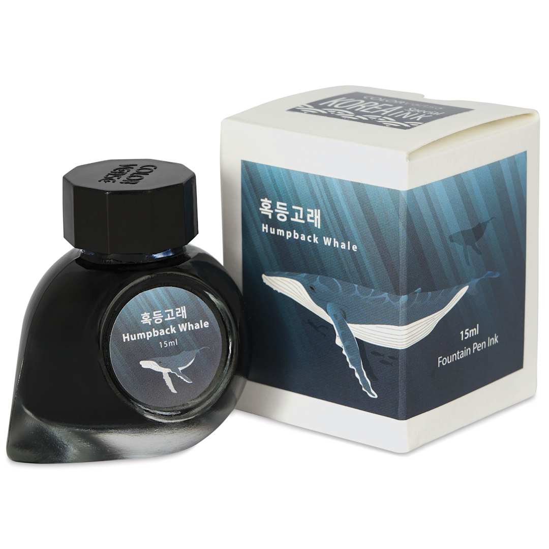 Open in modal - Colorverse Korea Special Fountain Pen Ink - 55 Humpback Whale, jar next to packaging box