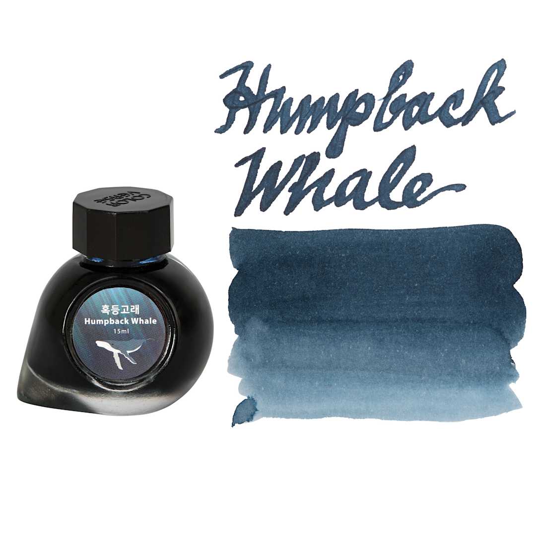 Open in modal - Colorverse Korea Special Fountain Pen Ink - 55 Humpback Whale, swatch and jar