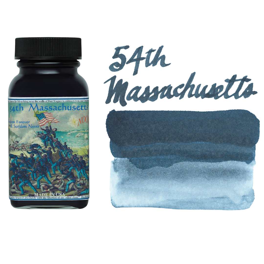 Open in modal - Noodler's Ink Fountain Pen Ink - 54th Massachusetts, swatch and bottle