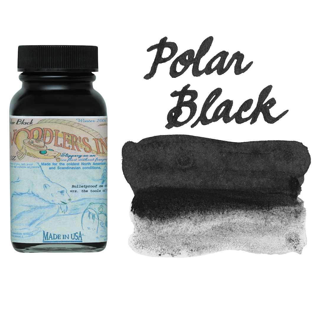 Open in modal - Noodler's Ink Fountain Pen Ink - Polar Black, swatch and bottle