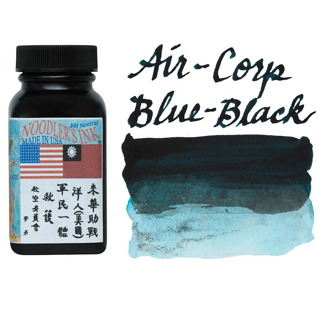 Open in modal - Noodler's Ink Fountain Pen Ink - Aircorp Blue-Black, swatch and bottle