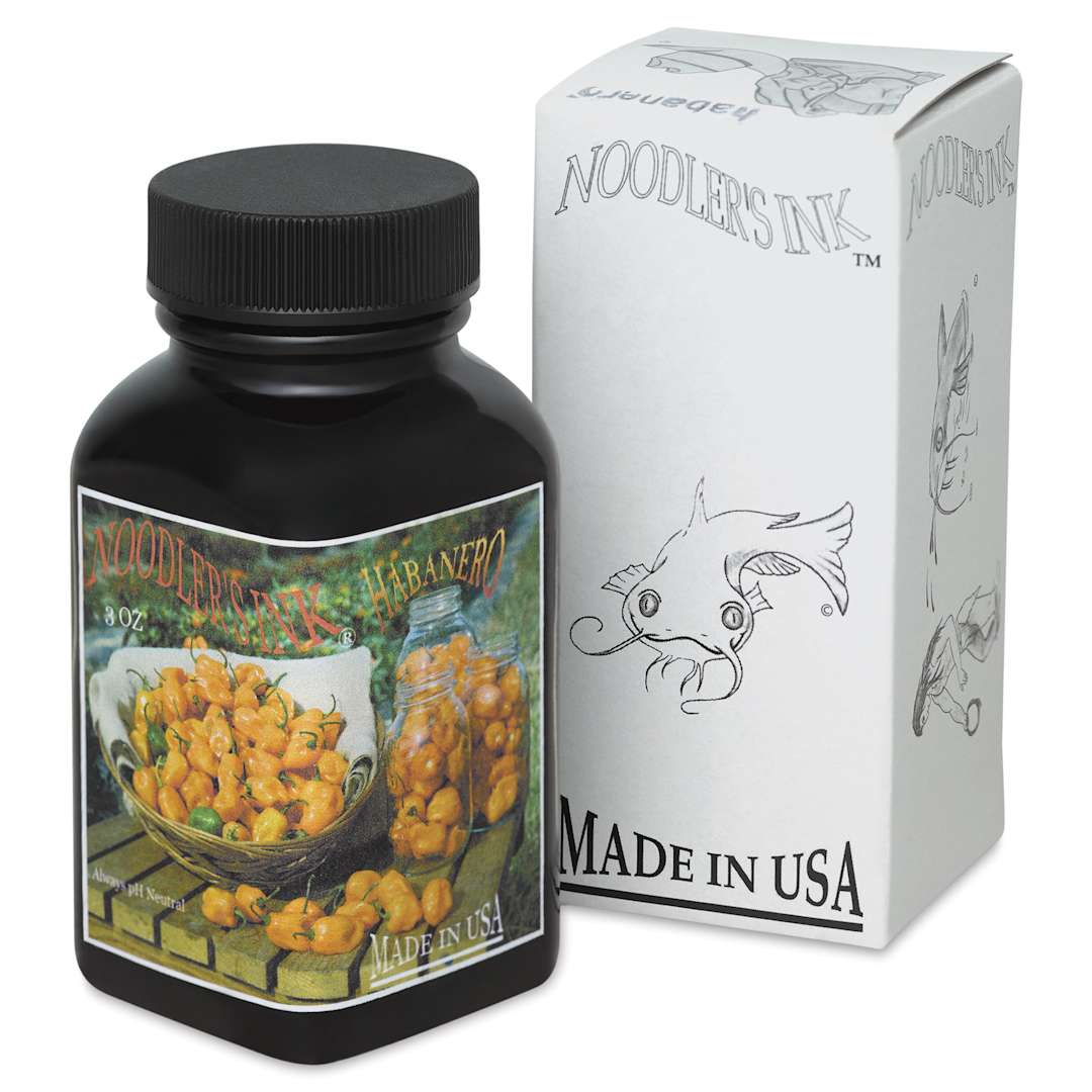 Open in modal - Noodler's Ink Fountain Pen Ink - Habanero, bottle next to packaging box