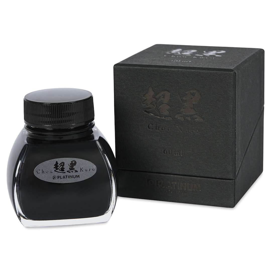Open in modal -  Platinum Chou Kuro Black Ink - 60 ml, bottle next to packaging