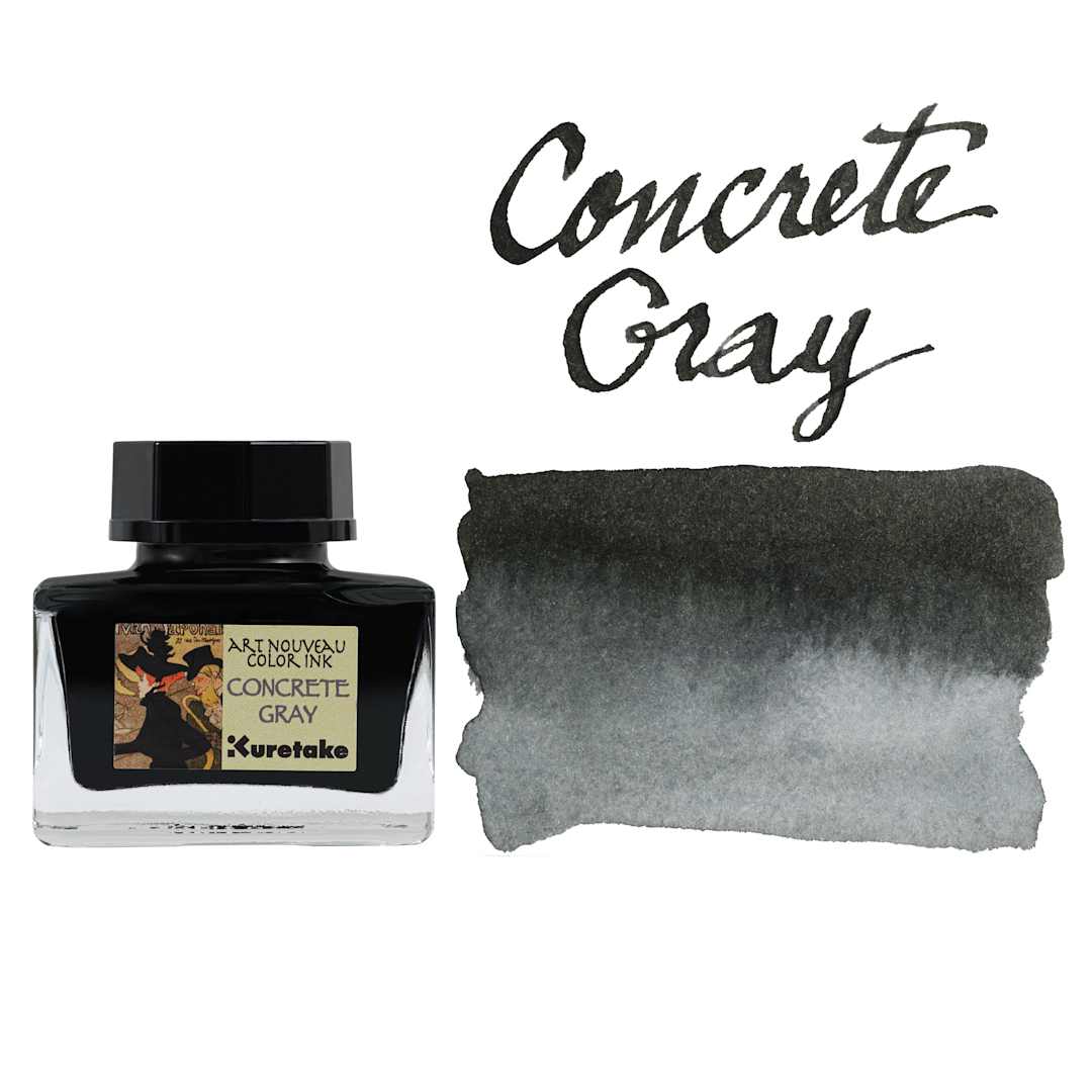 Open in modal - Kuretake Ink-Café Art Nouveau Ink - Concrete Gray, 20 ml, bottle with swatch