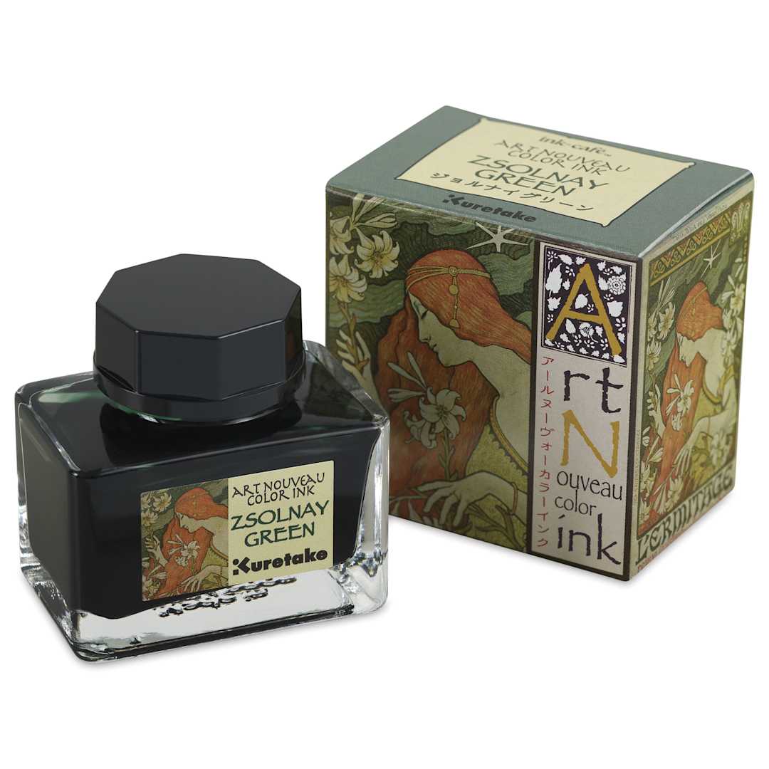 Open in modal - Kuretake Ink-Café Art Nouveau Ink - Zsolnay Green, 20 ml, bottle with packaging