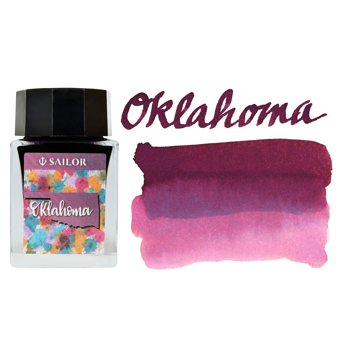 Open in modal - Sailor USA State Ink - Oklahoma, Burgundy, 20 ml, swatch and bottle