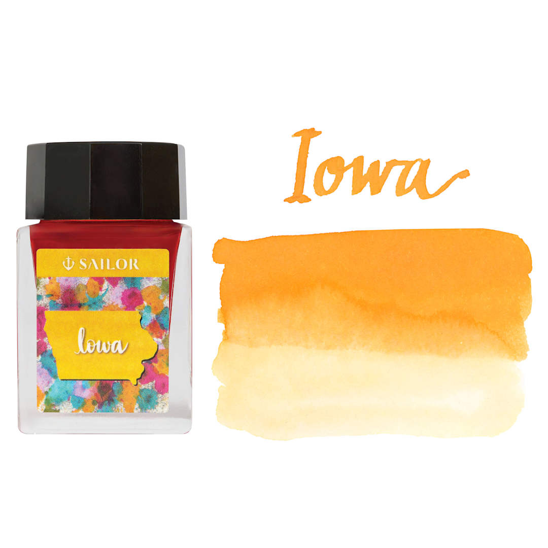 Open in modal - Sailor USA State Ink - Iowa, Bright Yellow, 20 ml, swatch and marker