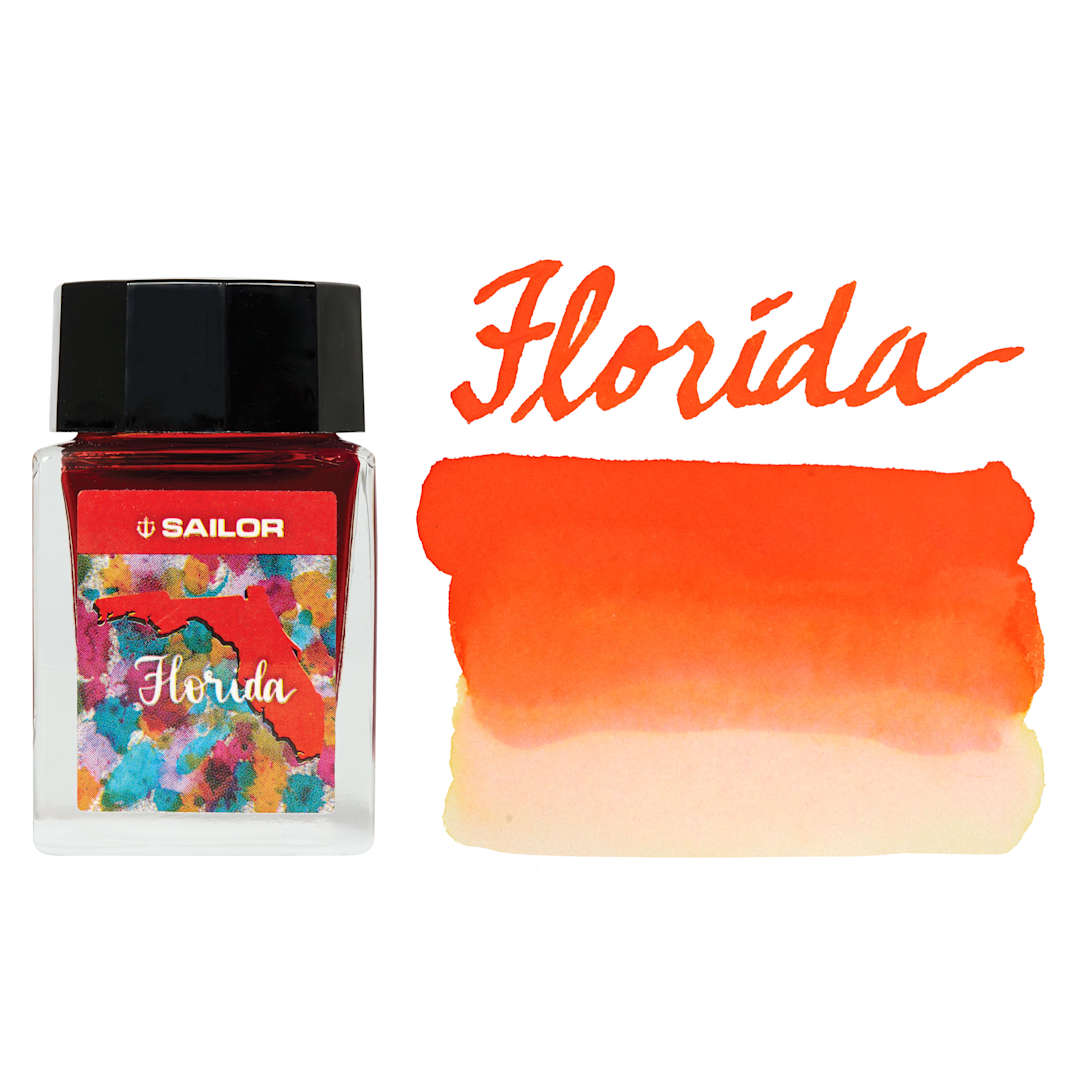 Open in modal - Sailor USA State Ink - Florida, Orange, 20 ml, swatch and bottle