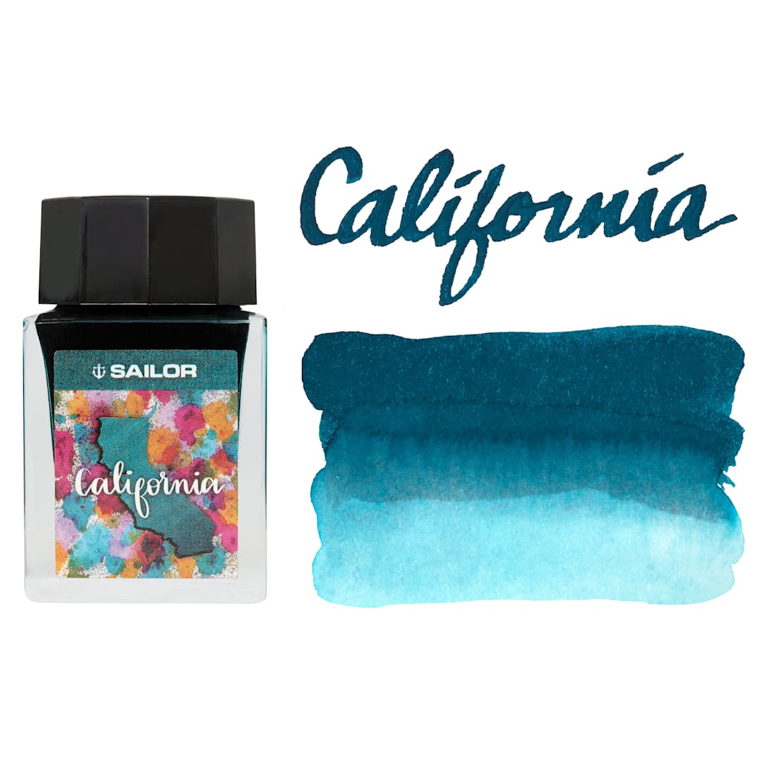 Open in modal - Sailor USA State Ink - California, Blue, 20 ml, swatch and bottle