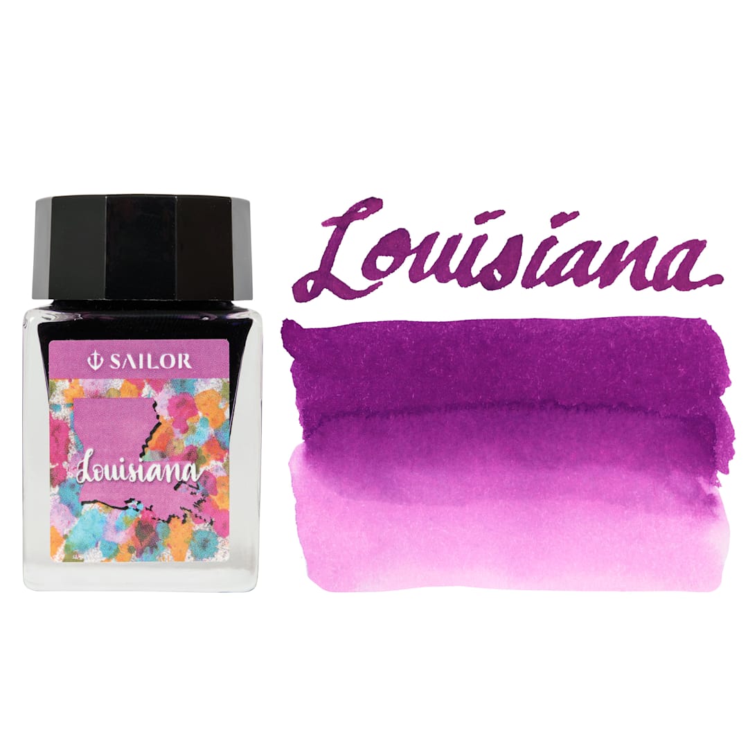 Open in modal - Sailor USA State Ink - Louisiana, Purple, 20 ml, swatch and bottle