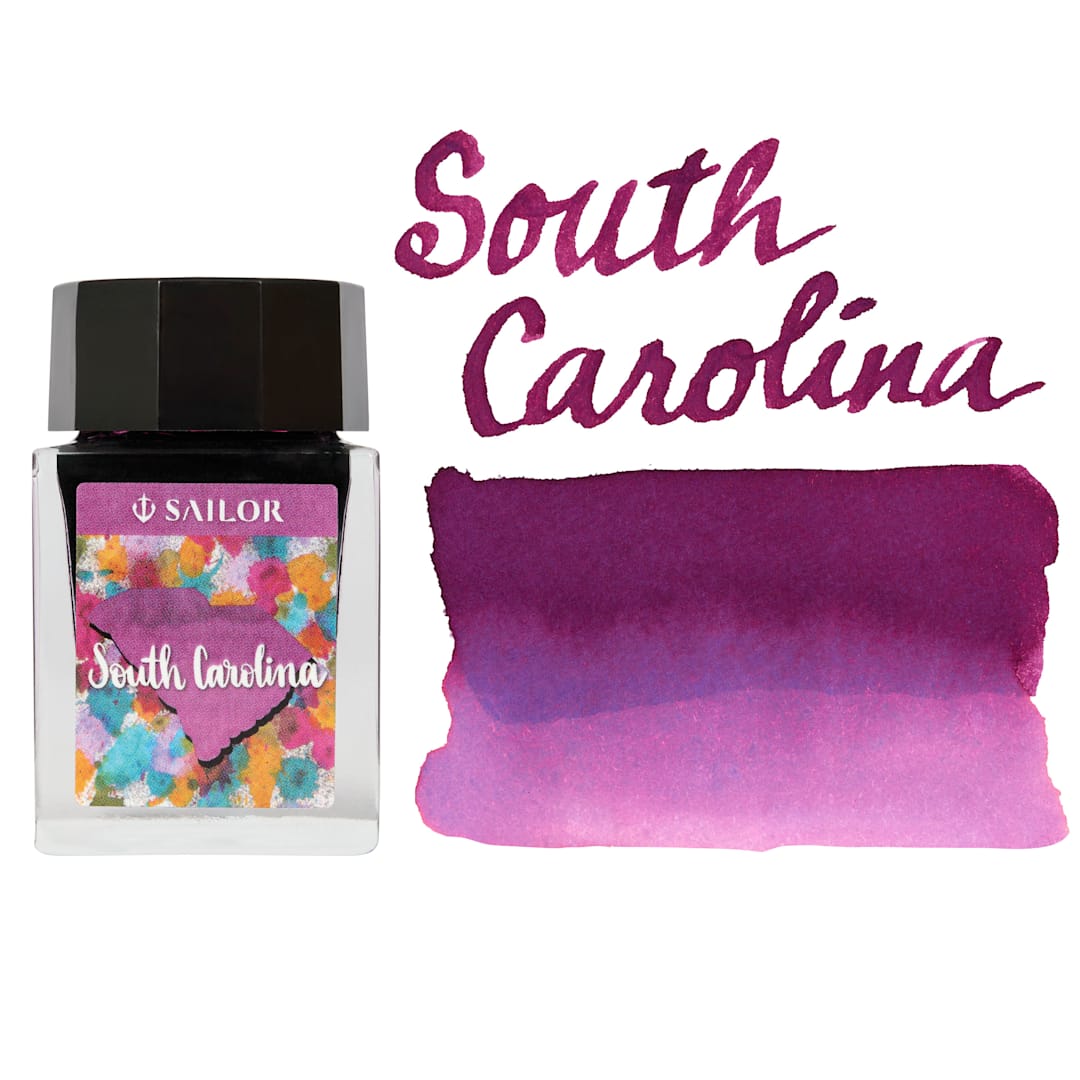 Open in modal - Sailor USA State Ink - South Carolina, Amethyst Purple, 20 ml, swatch and bottle