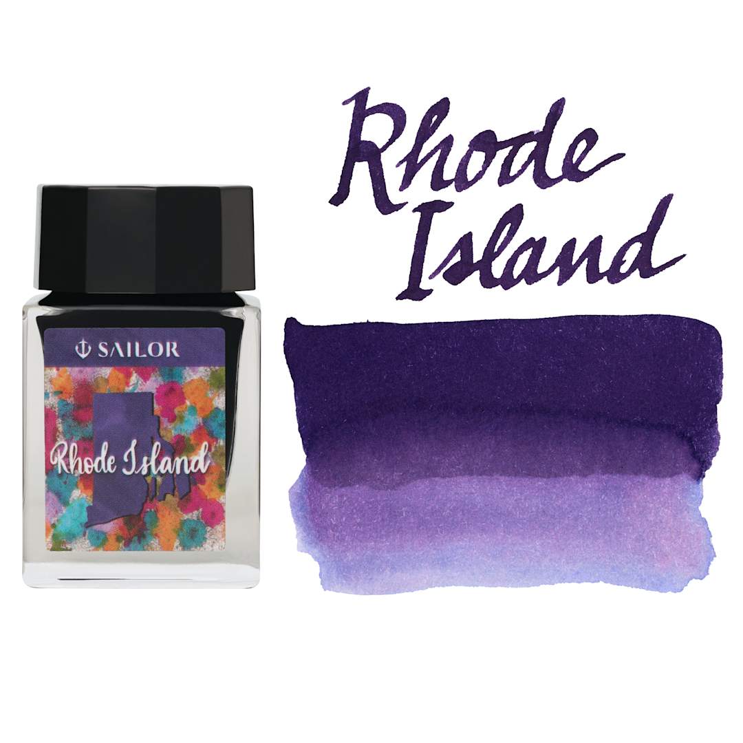 Open in modal - Sailor USA State Ink - Rhode Island, Quahog Purple, 20 ml, swatch and bottle