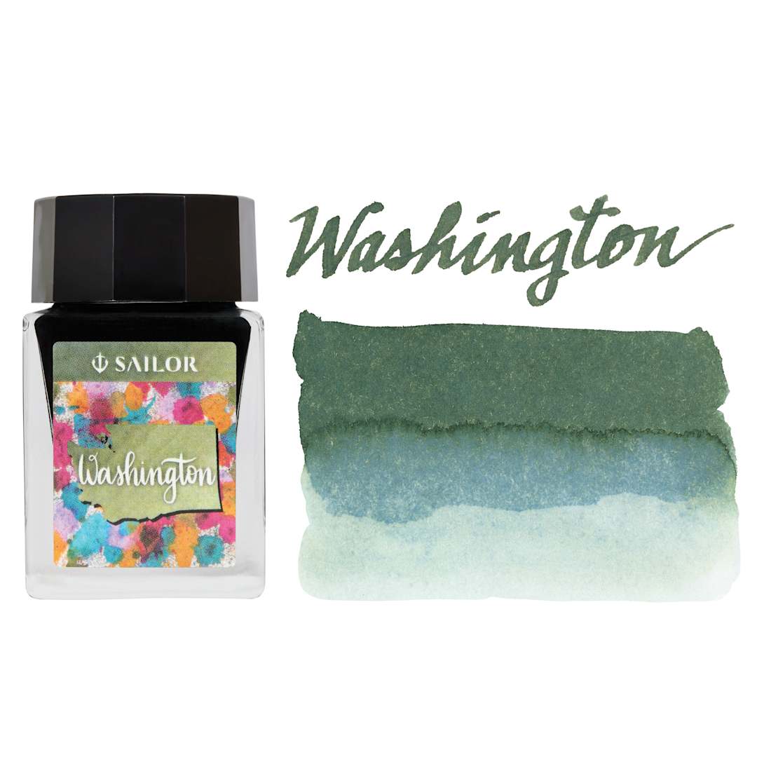 Open in modal - Sailor USA State Ink - Washington, Green, 20 ml, swatch and bottle