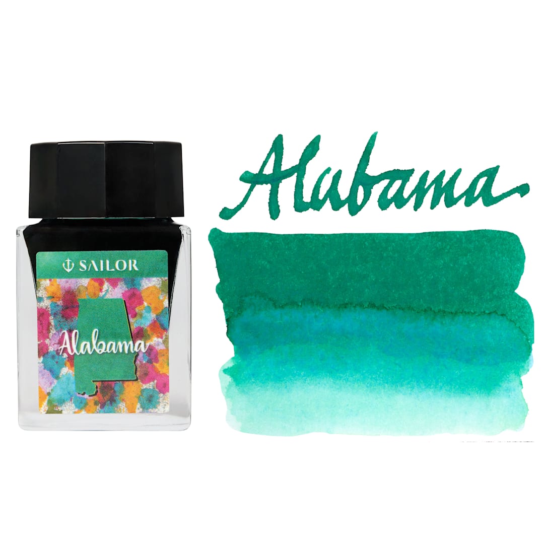 Open in modal - Sailor USA State Ink - Alabama, Collard Green, 20 ml, swatch and bottle
