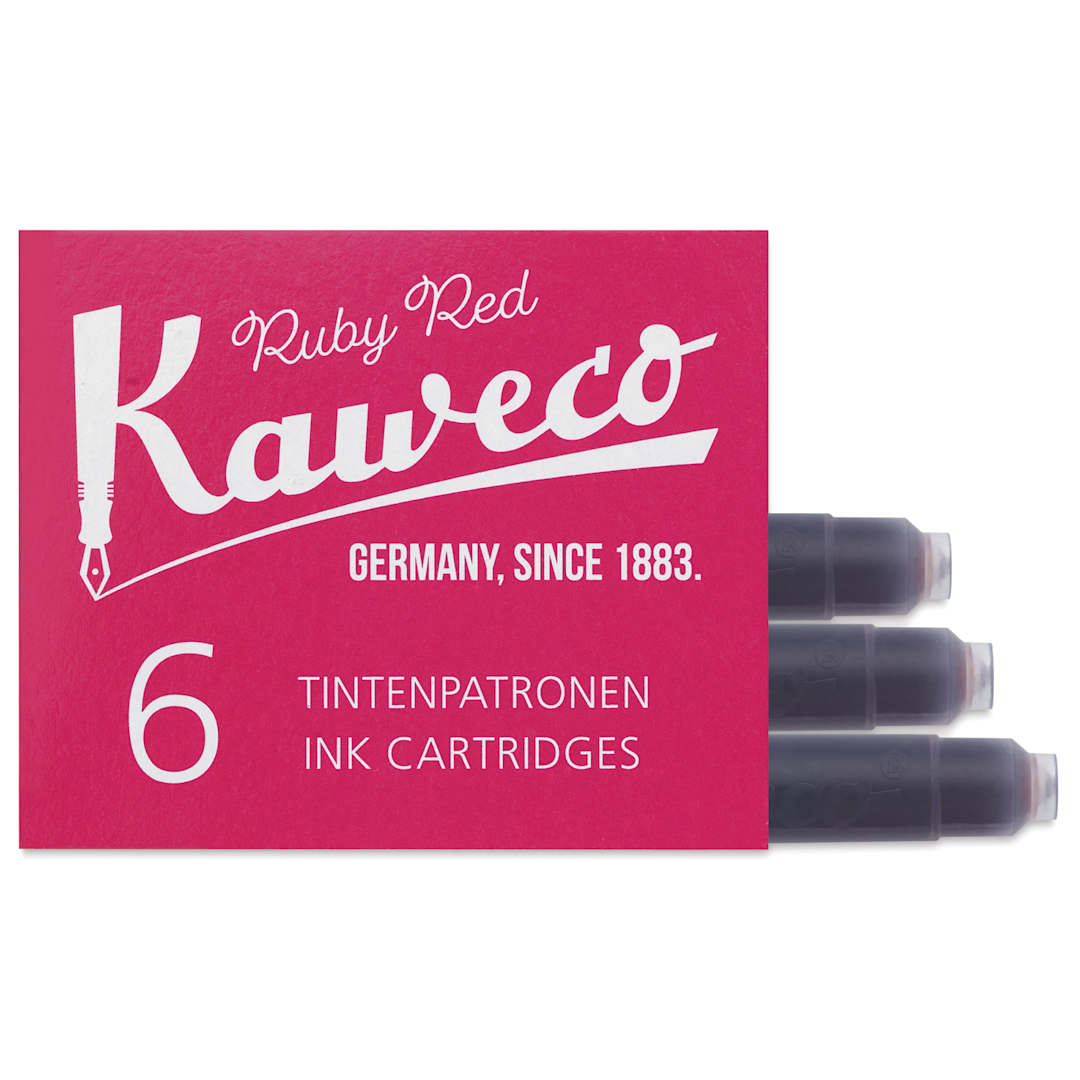 Open in modal - Kaweco Fountain Pen Ink Cartridges - Ruby Red, three cartridges shown out of packaging