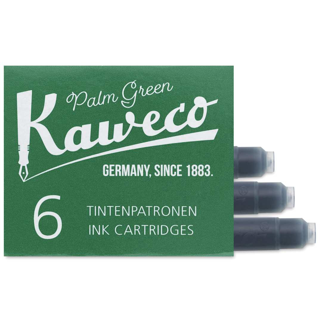 Open in modal - Kaweco Fountain Pen Ink Cartridges - Palm Green, three cartridges shown out of packaging