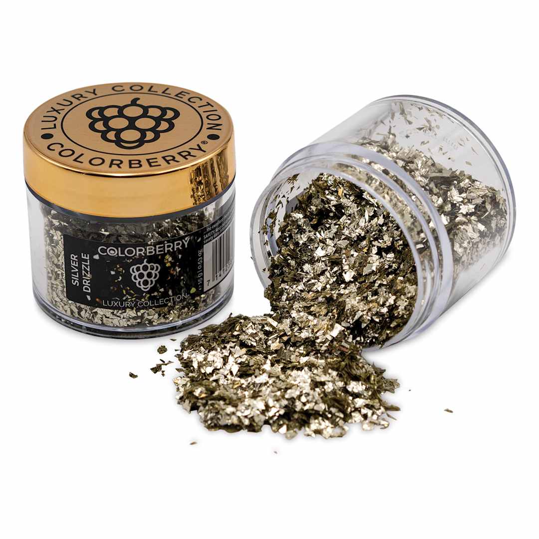 Open in modal - Colorberry Luxury Collection Resin Additive - Silver Drizzle, 15 g, Jar (Shown in and out of jar)