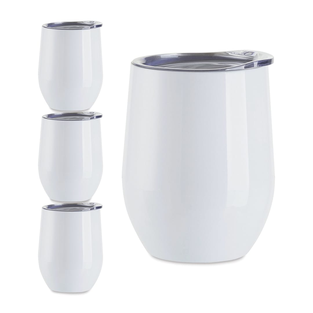 Open in modal - Craft Express Sublimation Printing Stainless Steel Stemless Wine Cup - 12 oz, White, Set of 4 (out of packaging)