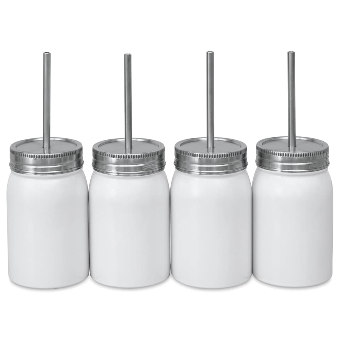 Open in modal - Craft Express Sublimation Printing Stainless Steel Mason Tumbler - 17 oz, White, Set of 4 (out of packaging)