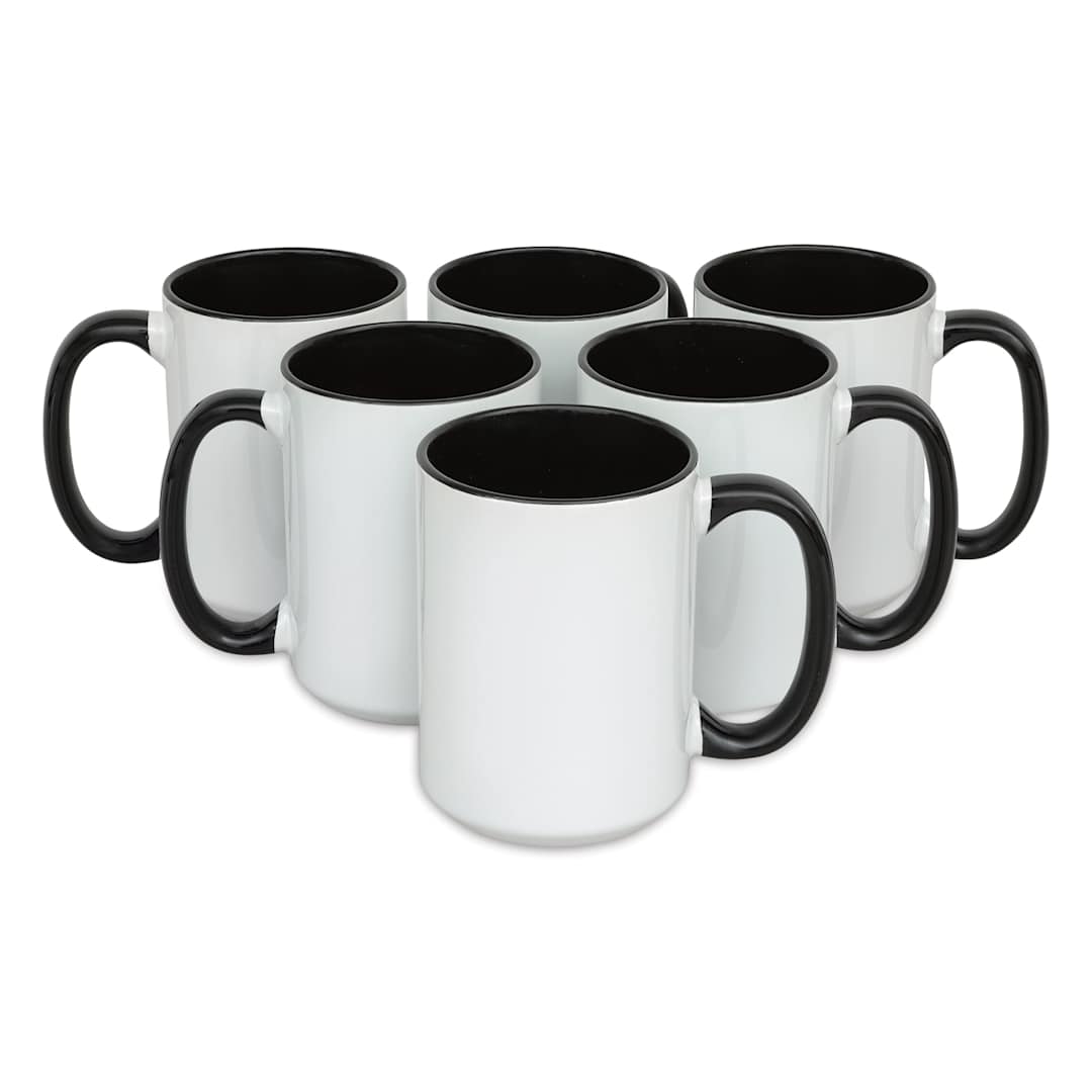 Open in modal - Craft Express Sublimation Printing Ceramic Mug - 15 oz, White and Black, Pkg of 6 (out of packaging)