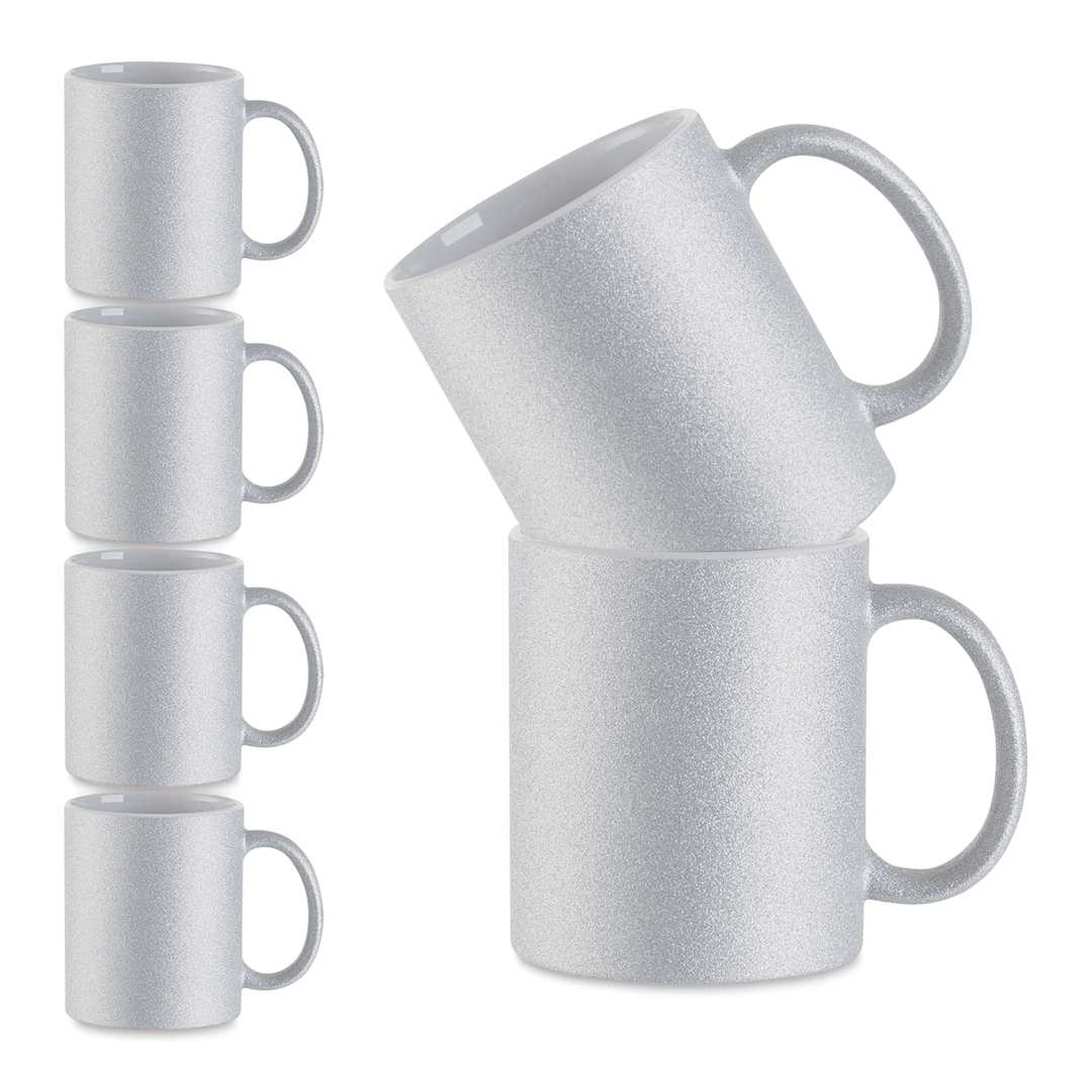 Open in modal - Craft Express Sublimation Printing Ceramic Mug - 11 oz, Silver Glitter, Pkg of 6