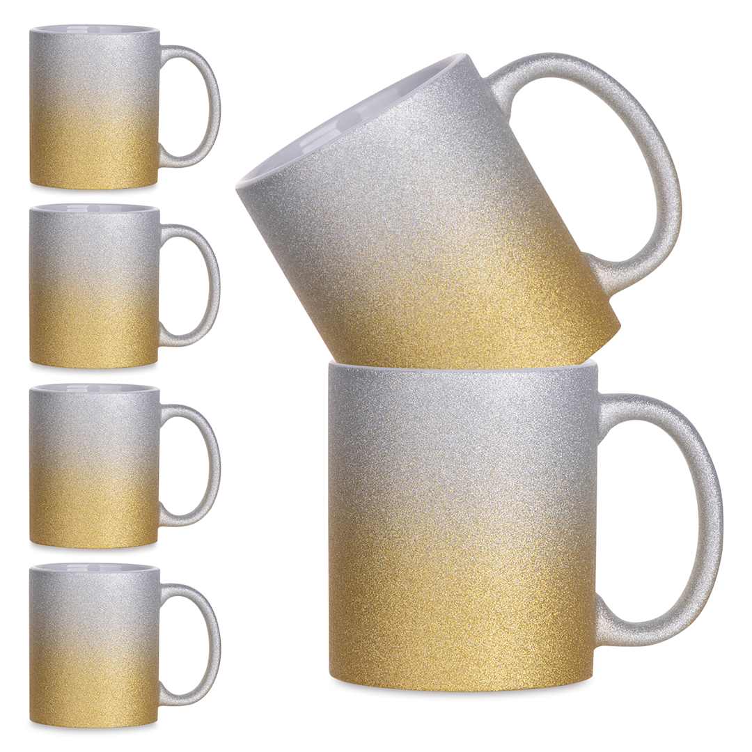 Open in modal - Craft Express Sublimation Printing Ceramic Mug - 11 oz, Gold Ombre Glitter, Pkg of 6