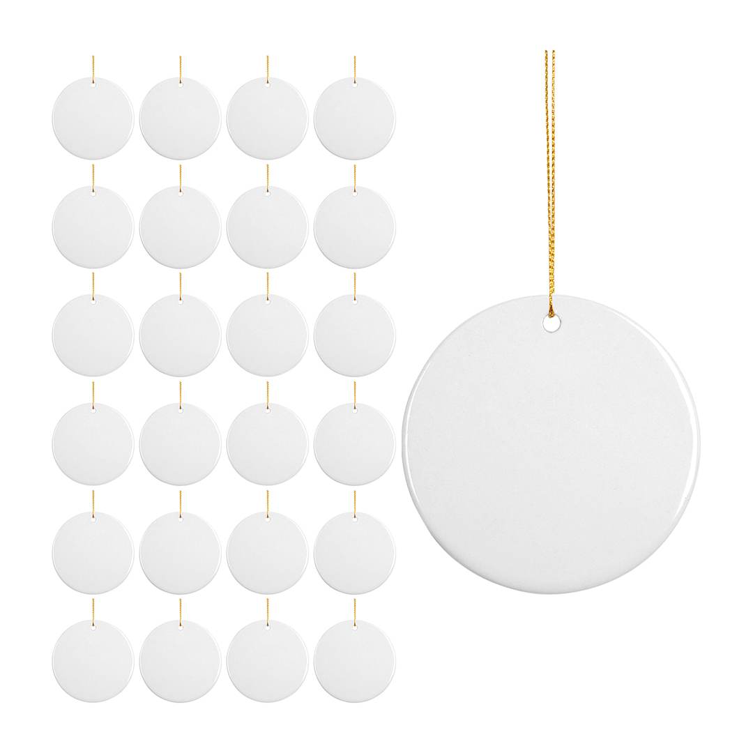 Open in modal - Craft Express Sublimation Printing Ornament - Ceramic Round, 3", Pkg of 25 (one shown larger for detail)