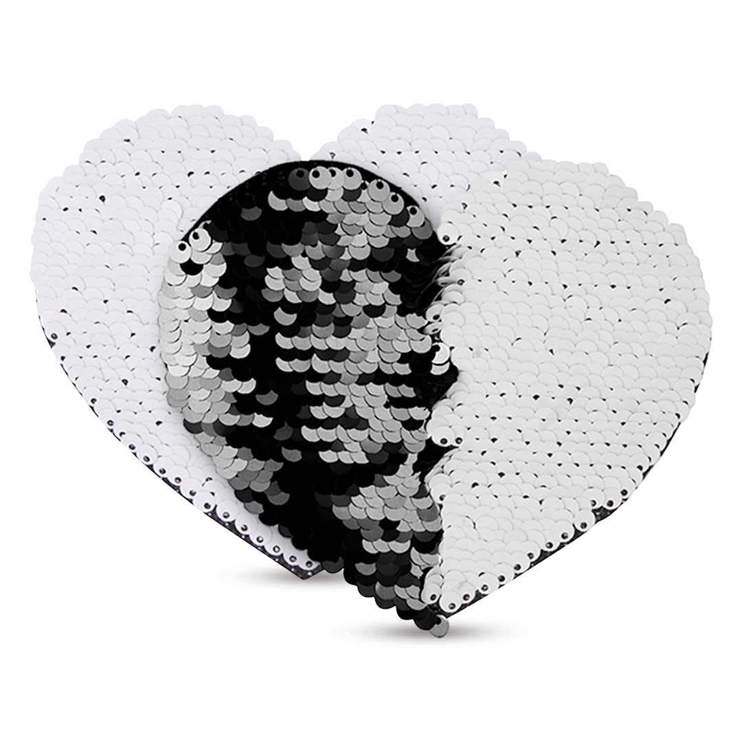 Open in modal - Craft Express Sublimation Printing Flip Sequin Patches - Heart, 4" x 4.75", Black, Pkg of 2