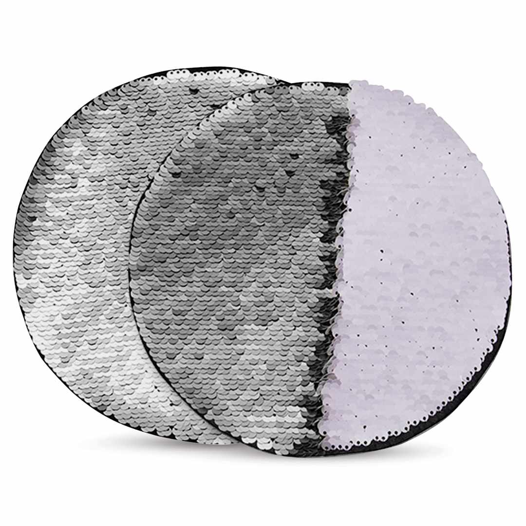 Open in modal - Craft Express Sublimation Printing Flip Sequin Patches - Round, 7", Silver, Pkg of 2