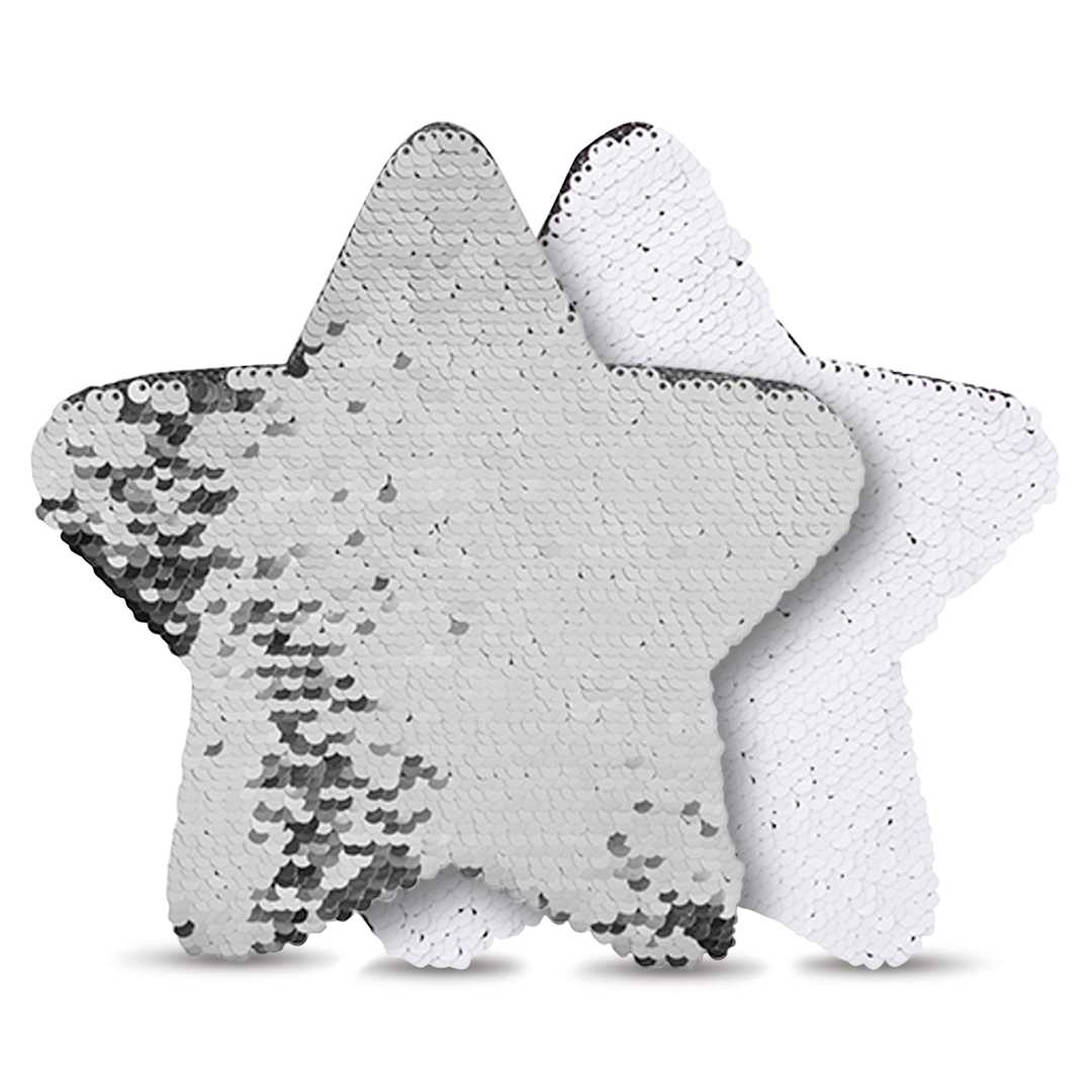 Open in modal - Craft Express Sublimation Printing Flip Sequin Patches - Star, 7" x 7", Silver, Pkg of 2
