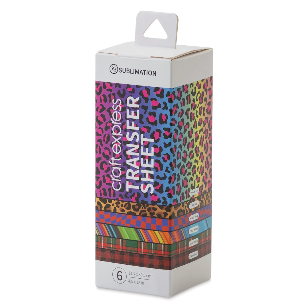 Open in modal - Craft Express Sublimation Pattern Transfer Sheets - Assorted 2, 4-1/2" x 12", Pkg of 6 front of box