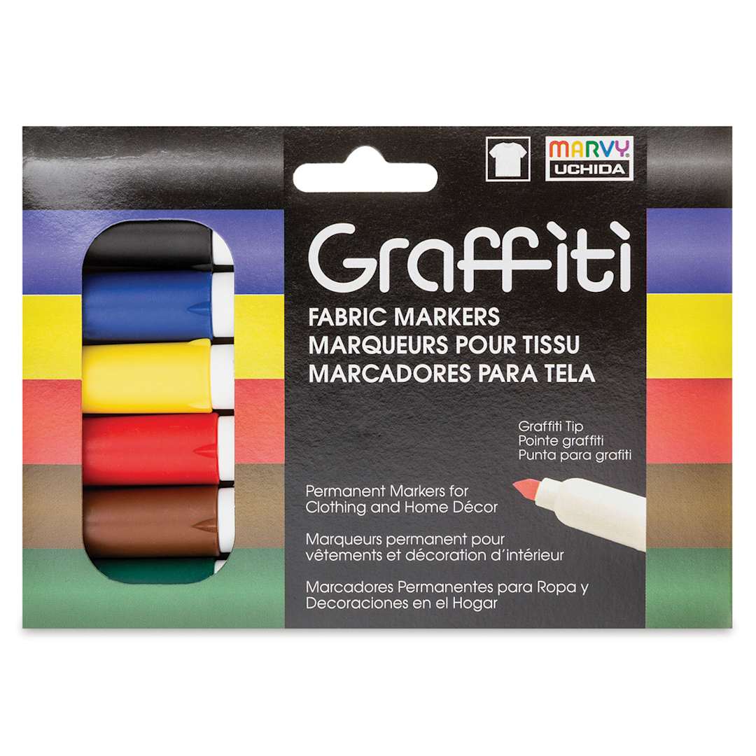 Open in modal - Marvy Uchida Graffiti Fabric Markers - Set of 6, Primary Colors