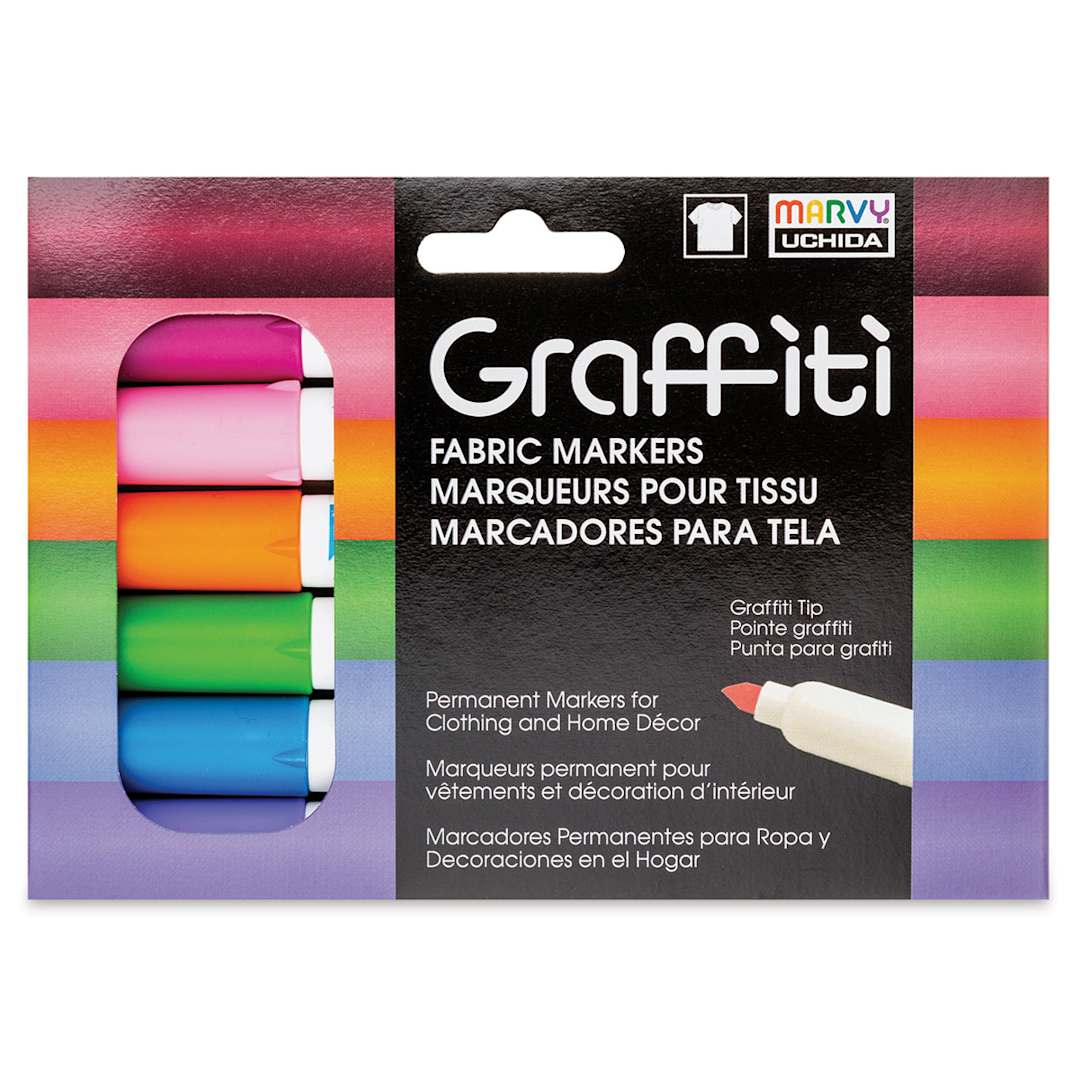 Open in modal - Marvy Uchida Graffiti Fabric Markers - Set of 6, Floral Colors