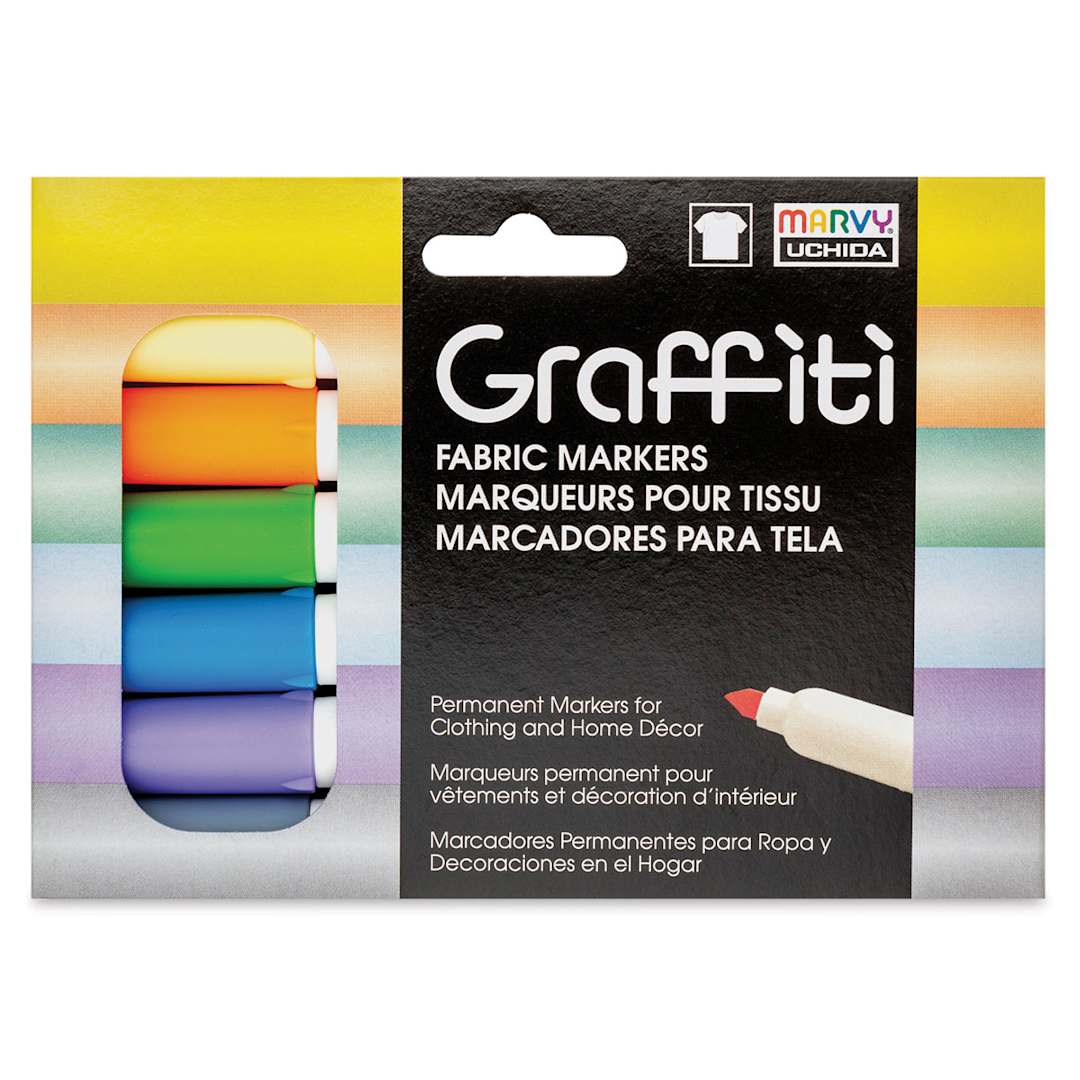 Open in modal - Marvy Uchida Graffiti Fabric Markers - Set of 6, Pastel Colors