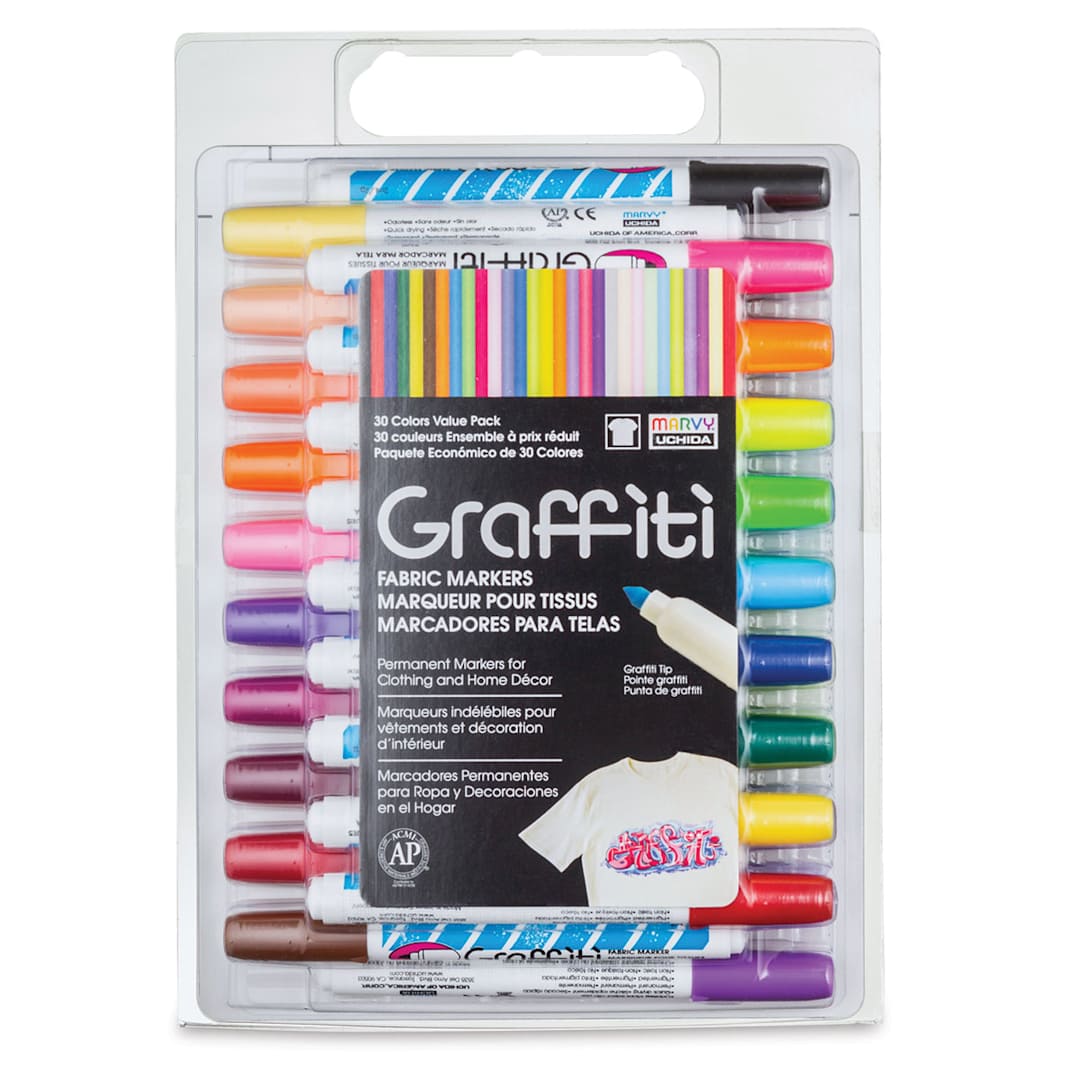 Open in modal - Marvy Uchida Graffiti Fabric Markers - Set of 30, Assorted Colors