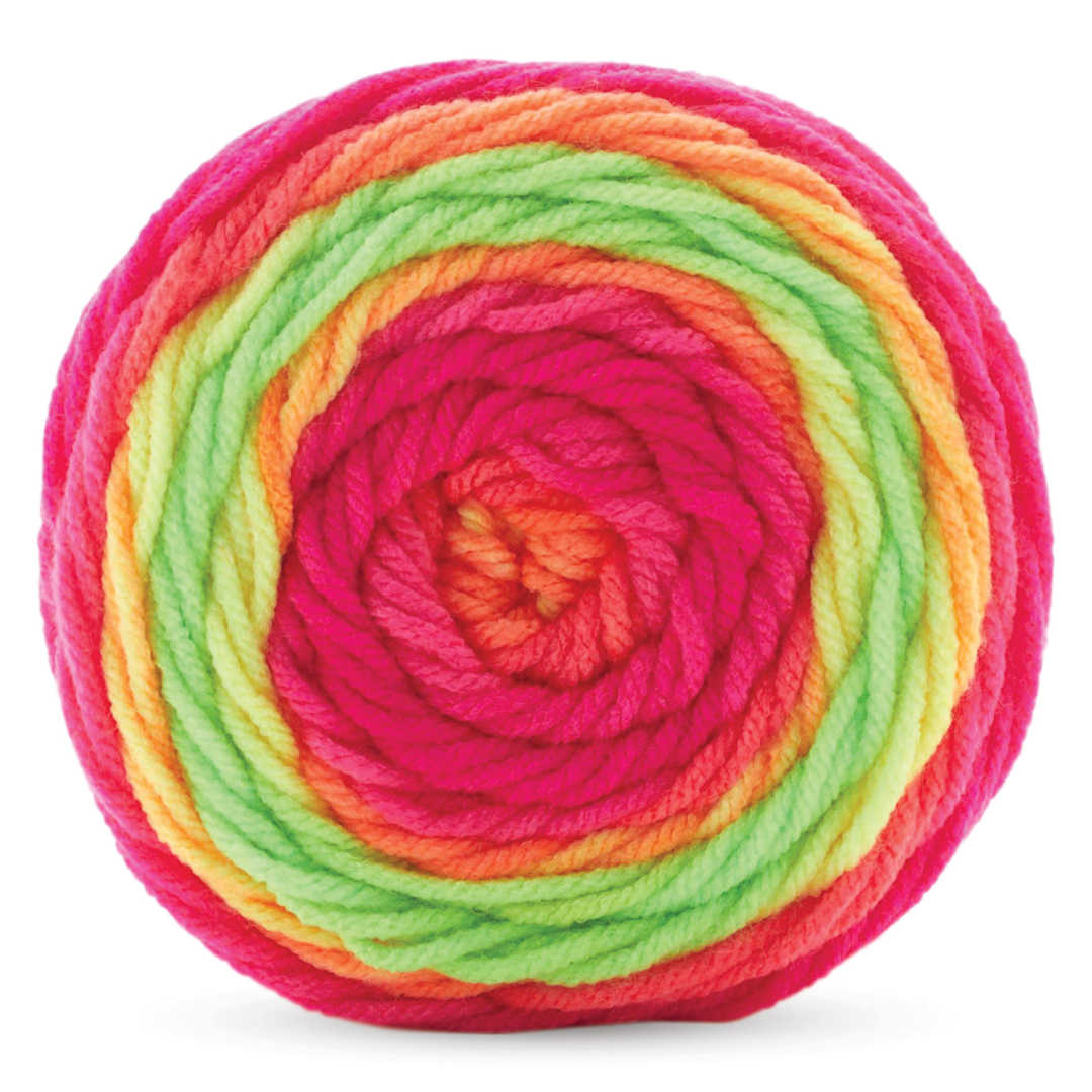 Open in modal - Premier Yarn Sweet Roll Vivid Yarn - Neon Signs, 174 yds, rolled up yarn seen from above