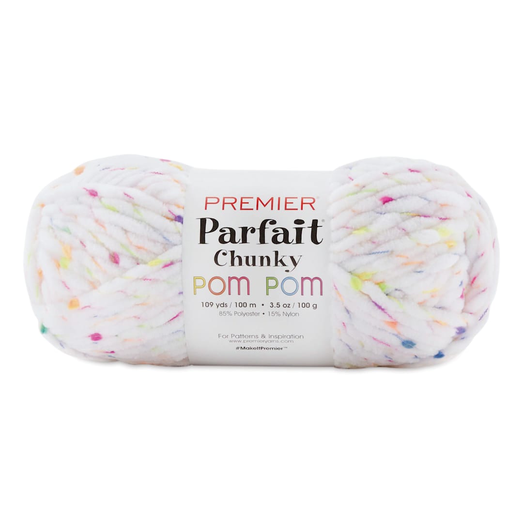 Open in modal - Premier Yarn Parfait Chunky Pom Pom Yarn - Let's Glow, 109 yds