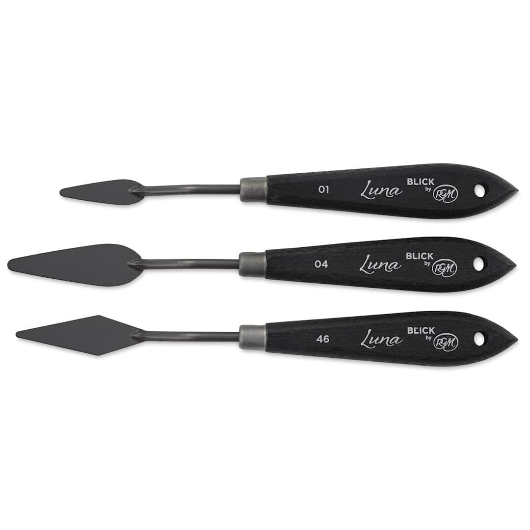 Open in modal - Blick Luna Palette Knife by RGM - Assorted, Set of 3, laid out horizontally