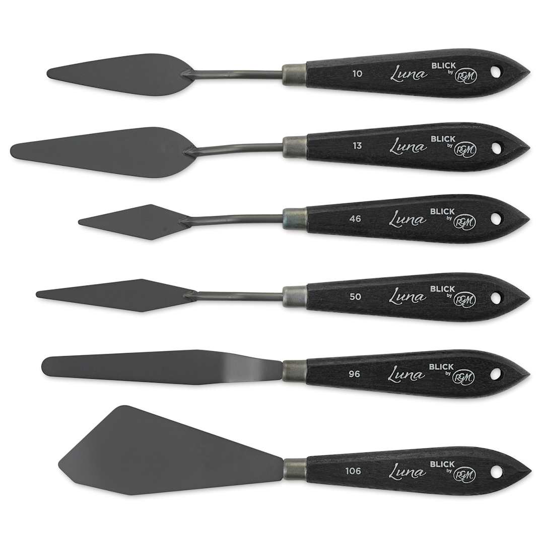 Open in modal - Blick Luna Palette Knife by RGM - Assorted, Set of 6, laid horizontally
