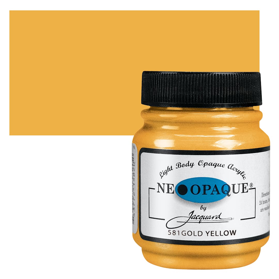 Open in modal - Jacquard Neopaque Acrylic - Gold Yellow, 2.25 oz jar and swatch