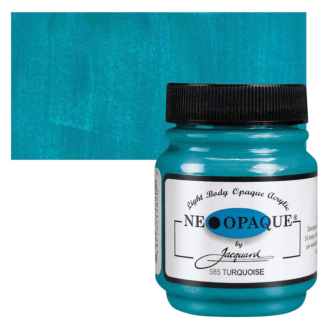 Open in modal - Jacquard Neopaque Acrylic - Turquoise, 2.25 oz jar and swatch