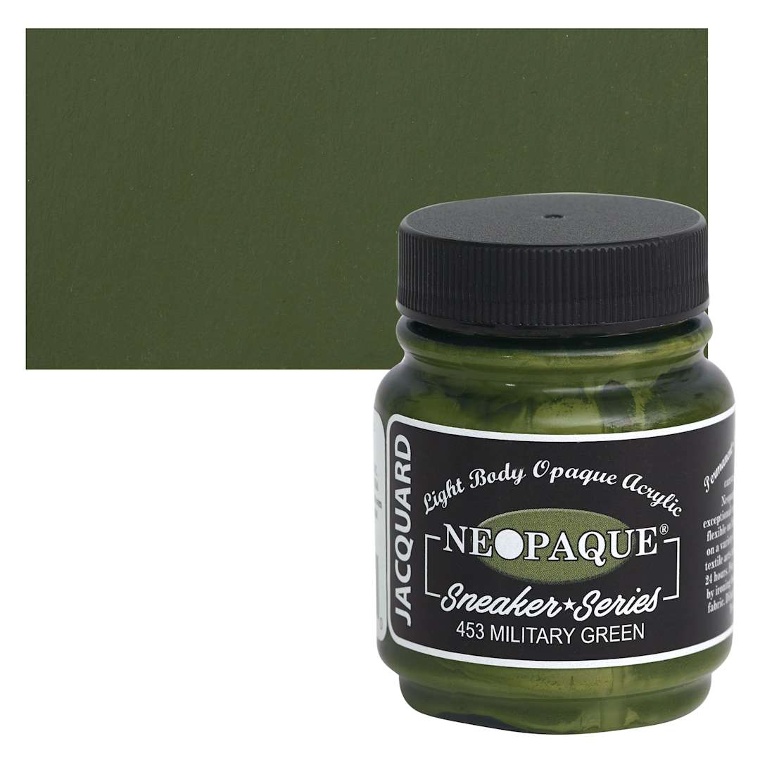 Open in modal - Jacquard Neopaque Acrylic - Military Green, 2.25 oz jar and swatch