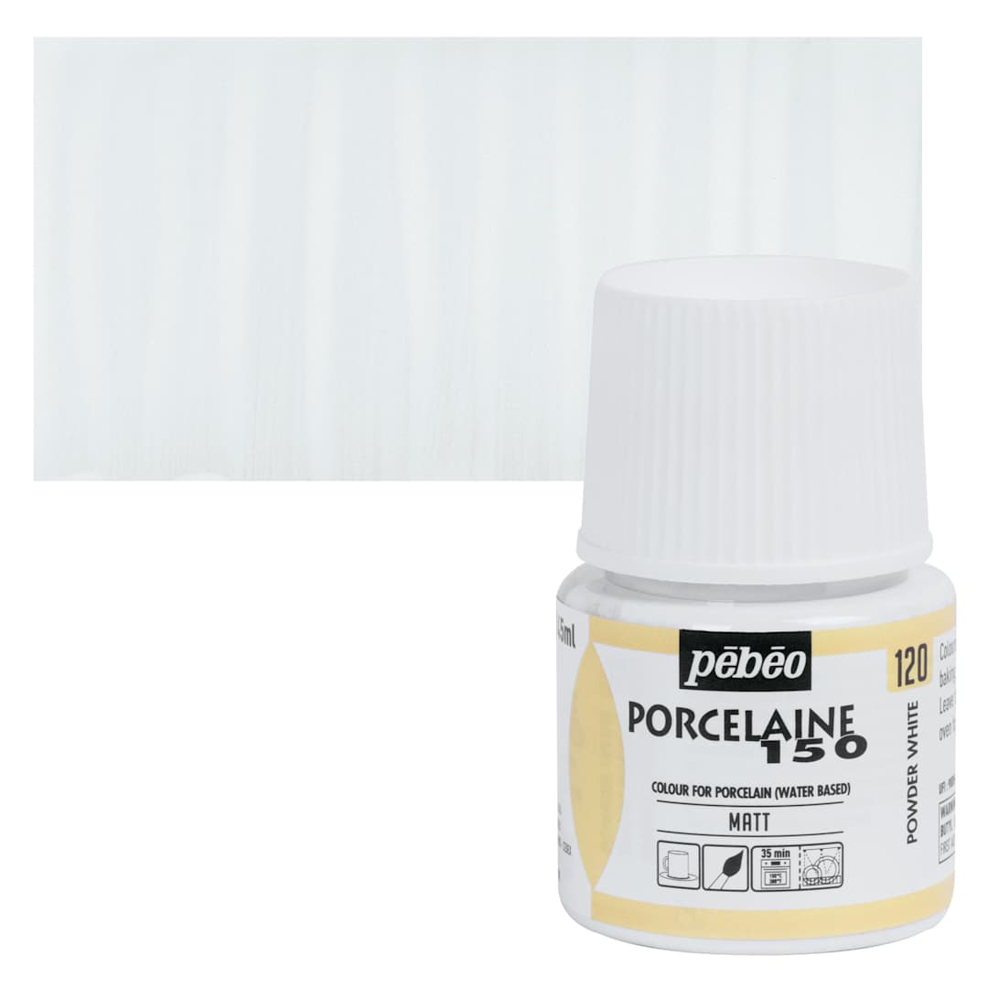 Open in modal - Pebeo Porcelaine 150 Paint - Chalk White, 45 ml bottle and swatch