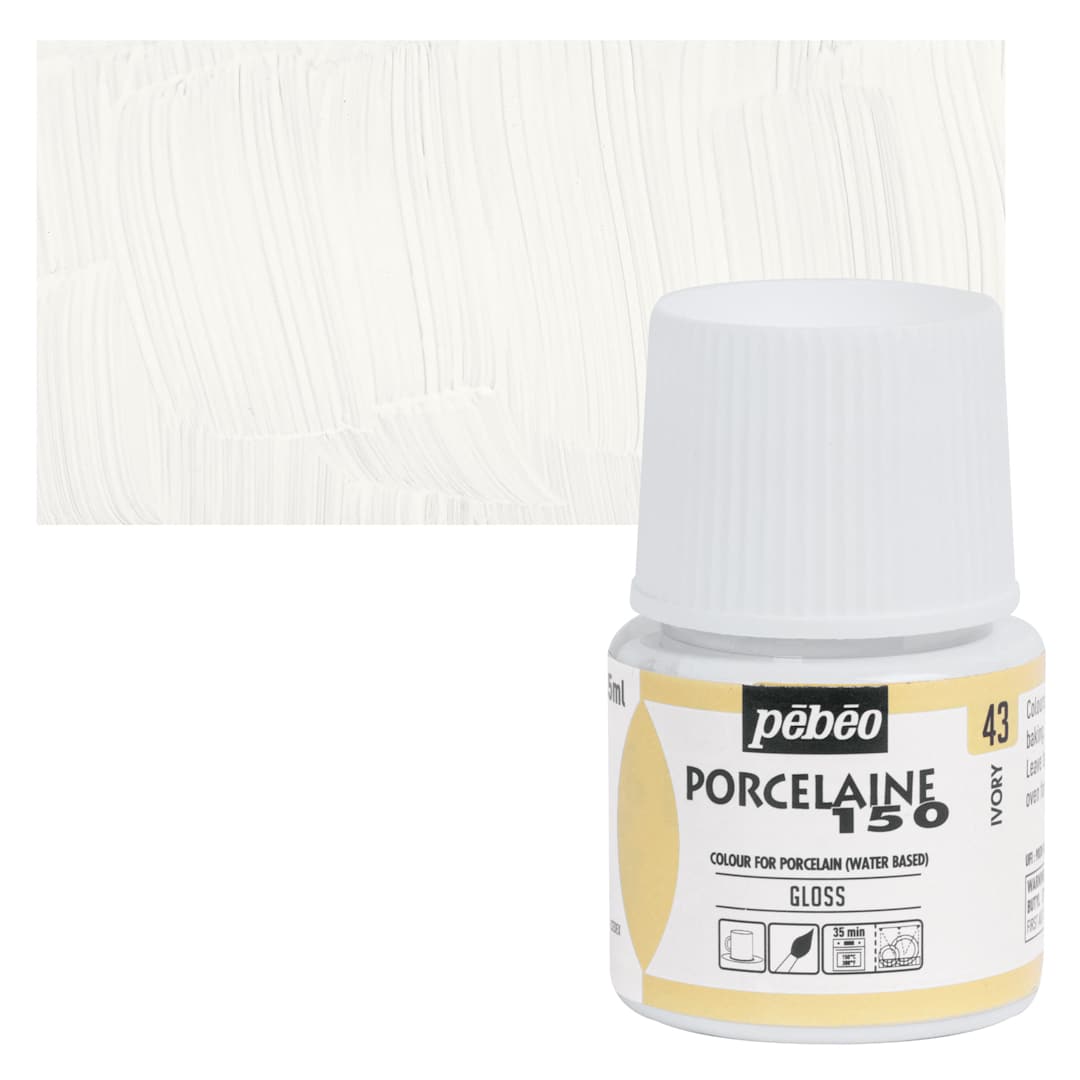 Open in modal - Pebeo Porcelaine 150 Paint - Ivory, Opaque, 45 ml bottle and swatch