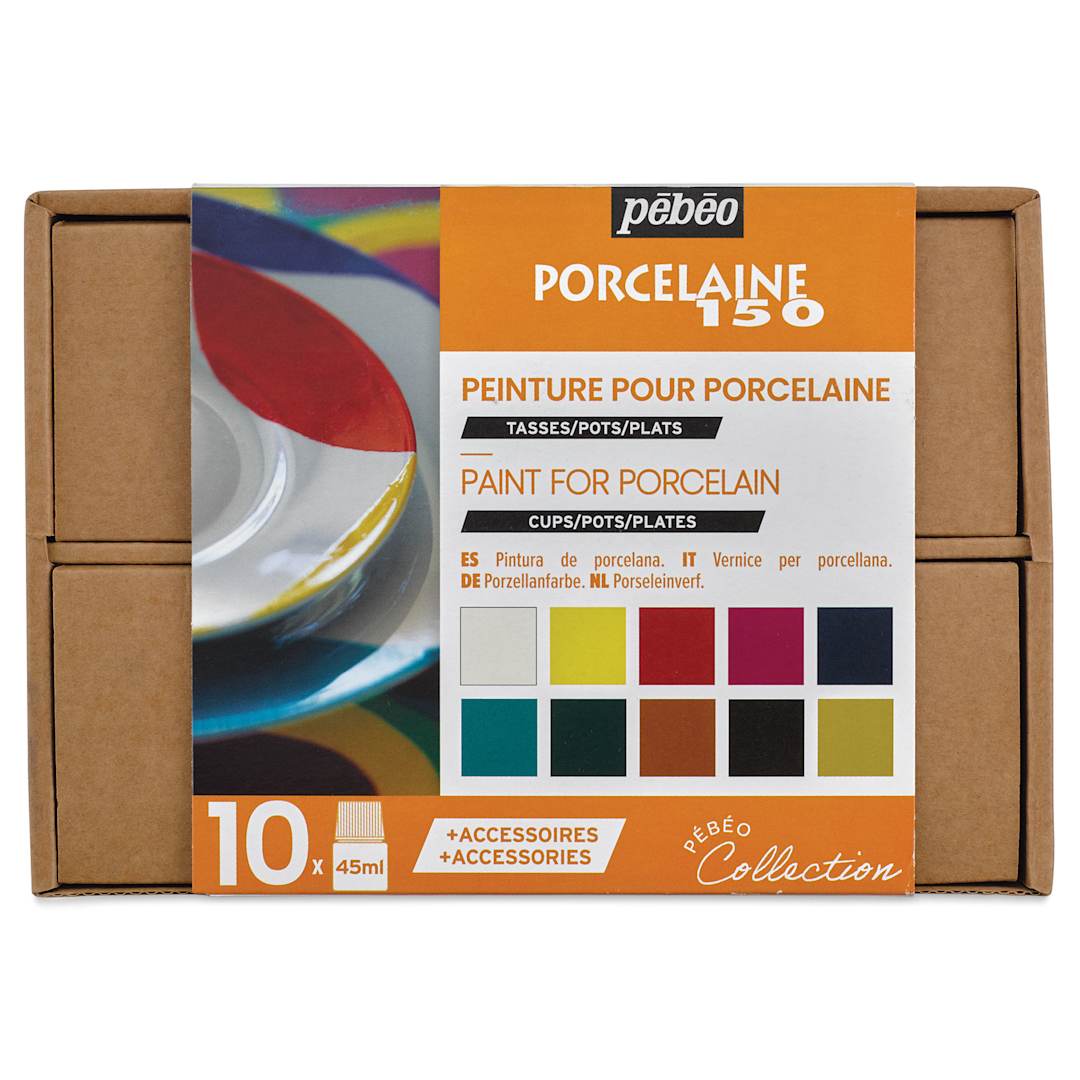 Open in modal - Pebeo Porcelaine 150 Paints - Initiation Set, Set of 10, 45 ml bottle
