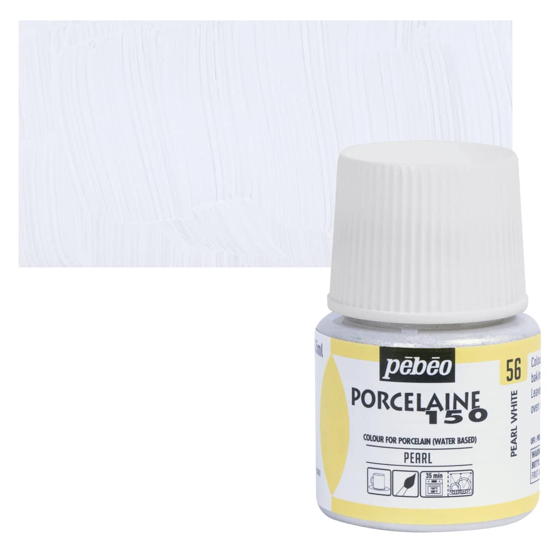 Open in modal - Pebeo Porcelaine 150 Paint - Pearl White, Shimmer, 45 ml bottle and swatch