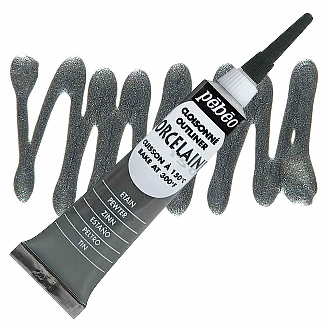 Open in modal - Pebeo Porcelaine 150 Outliner - Pewter, 20 ml tube and swatch