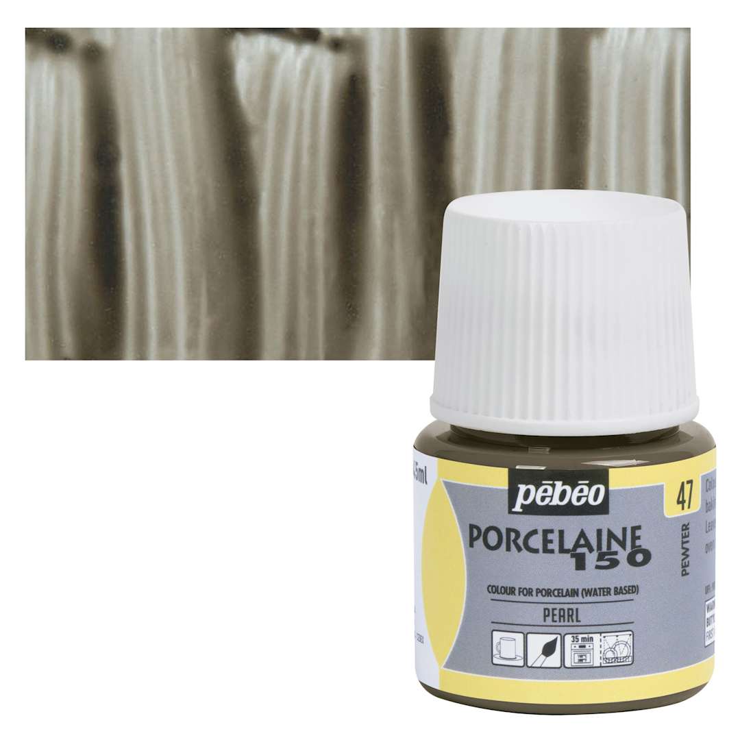 Open in modal - Pebeo Porcelaine 150 Paint - Pewter, Opaque, 45 ml bottle and swatch