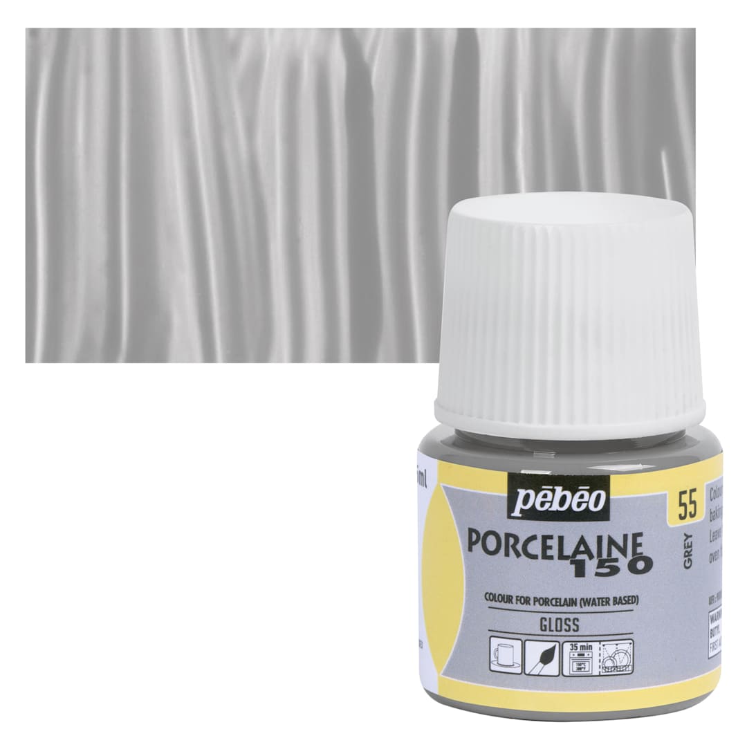 Open in modal - Pebeo Porcelaine 150 Paint - Grey, Opaque, 45 ml bottle and swatch