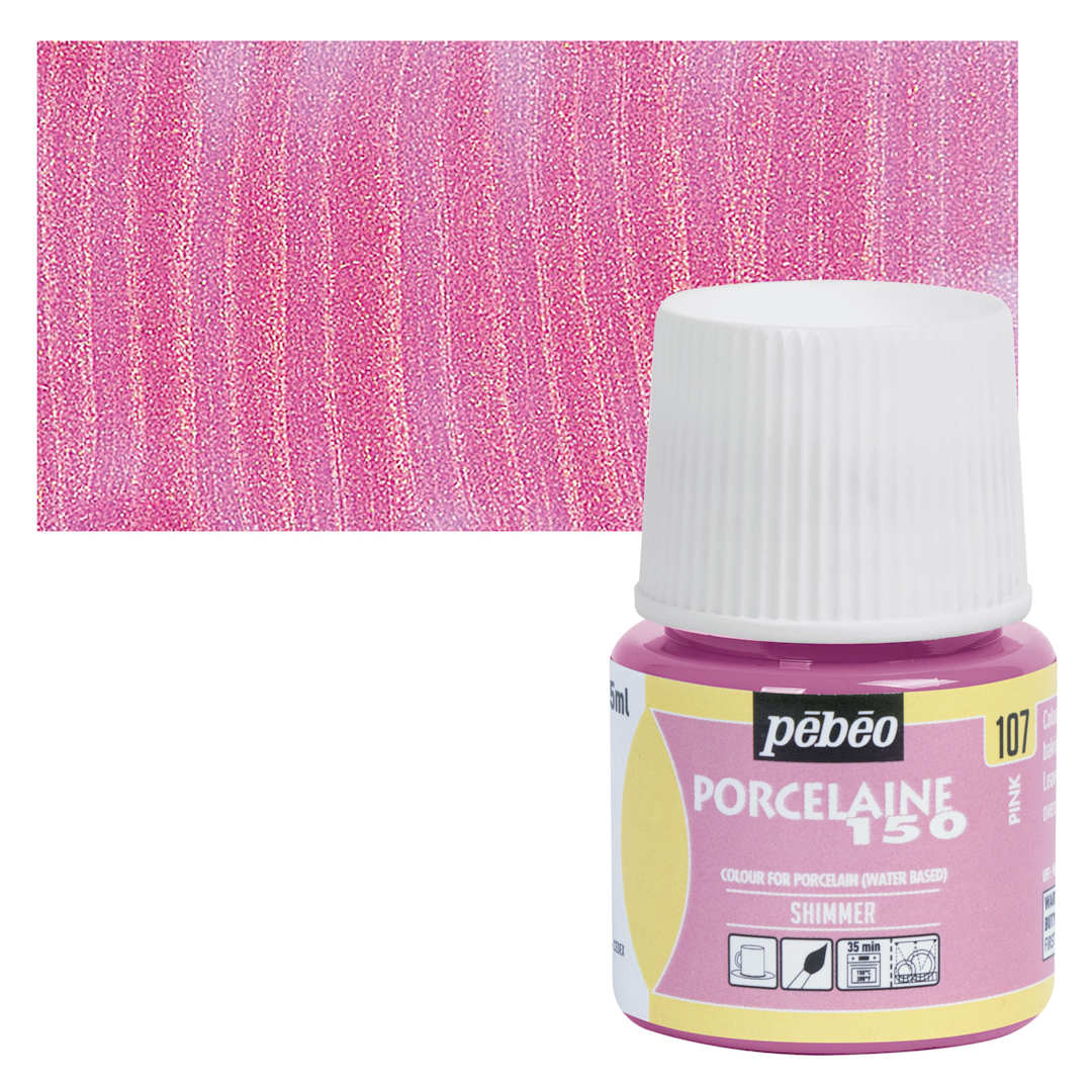 Open in modal - Pebeo Porcelaine 150 Paint - Shimmer Pink, Shimmer Opaque, 45 ml bottle and swatch